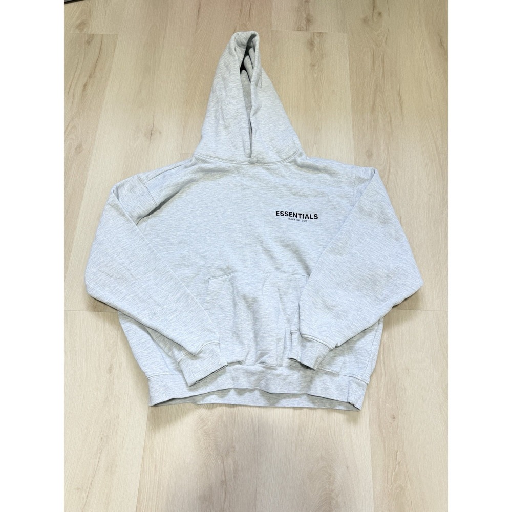 Essentials Fear of God Light Grey Fleece Logo Pullover Hoodie Men's Small Pocket